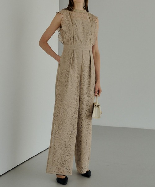 【うきたん】LE'RURE ドレス パンツ ベージュ Lサイズ LE'RURE パンツドレス Paisley lace pants dress : ZOZOTOWN