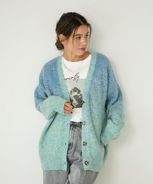 グラデーションデザインカーディガン BAYFLOW カーディガン 「華やかなラメ生地」グラデーション