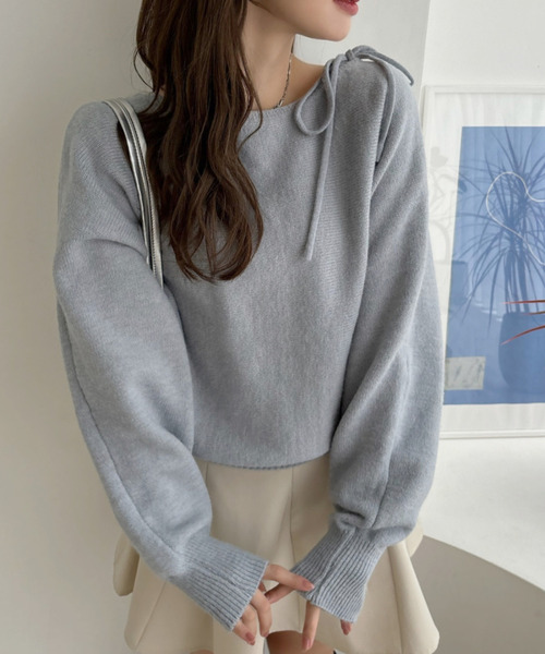 新品タグ付き♡　ペーパーヤーンボートネックニット Ada. ニット セーター リボン チョーカー付き ゆるボートネック