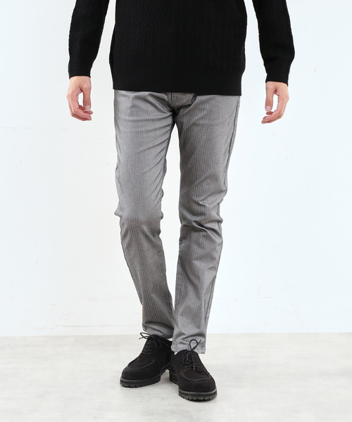 【グレー】ハイパーストレッチ裏起毛スリムテーパード5ポケットパンツ MEN'S MELROSE パンツ ハイパーストレッチ裏起毛スリムテーパード5