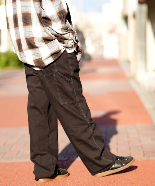 ペインター デニムパンツ M〜XL ワイドレッグ デニムパンツ ペインターパンツ ワイドパンツ[品番：LU000013720