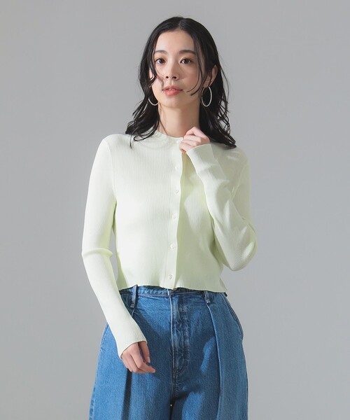 カーディガン 18G リブ クルーネック カーディガン レディース Demi-Luxe BEAMS カーディガン 18G リブ クルーネック