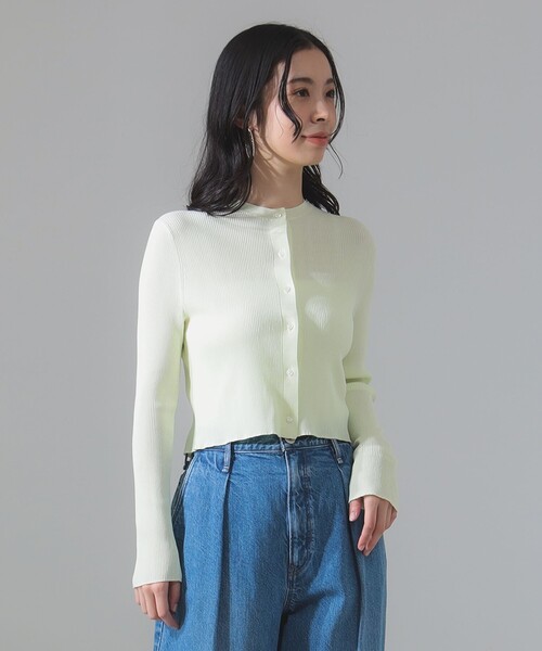 Demi-Luxe BEAMS カーディガン 18G リブ クルーネック