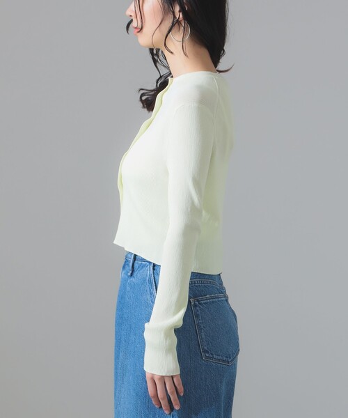 Demi-Luxe BEAMS カーディガン 18G リブ クルーネック