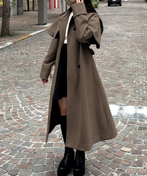 [JUNOAH] пальто с отложным воротником MEDIUM мокка женский 