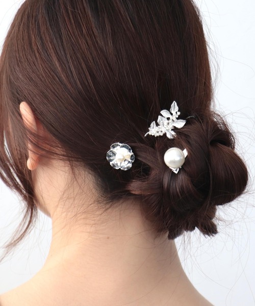 Three Four Time（スリーフォータイム） ヘアクリップ フラワー×パール
