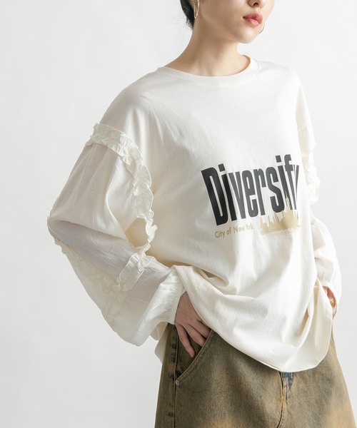 tシャツ フリルスリーブドッキングTEE レディース
