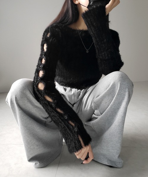 「me+em select」 長袖ニット FREE グレー レディース_画像7