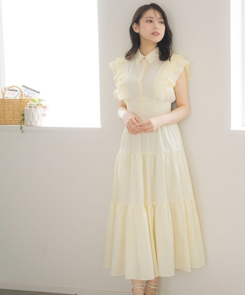 【美品】ロングワンピース　ドレス　プリーツ　フリル　ティアード　リブ　パーティー 楽天市場】花柄フリルドレープワンピース レディース ロング