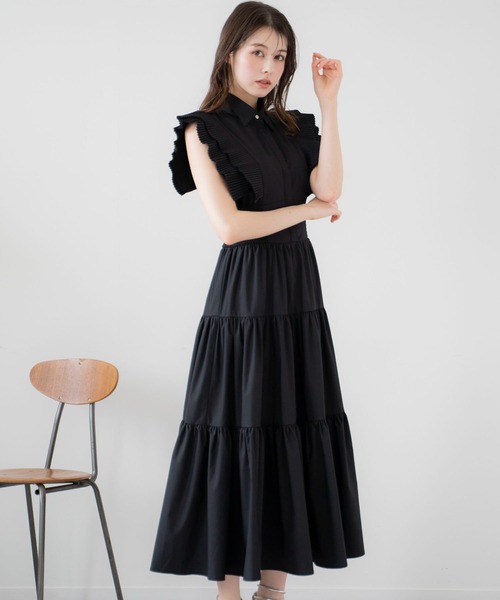 【美品】ロングワンピース　ドレス　プリーツ　フリル　ティアード　リブ　パーティー Noela ワンピース プリーツフリルティアードワンピ : ZOZOTOWN