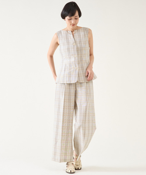 martinique 平織サマーチェックポプリンジレ martinique（マルティニーク） ベスト ジレ 平織サマーチェック