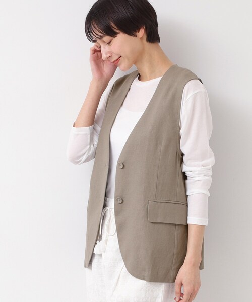 ベスト ジレ 「セットアップ可能・洗える」ボタン付きジレ レディース
