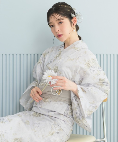 帯留セット付き芍薬浴衣・帯➕帯留セット付きうちわ浴衣・帯➕腰紐4本 浴衣 「1人で着られる浴衣4点セット」浴衣・兵児帯・腰紐2本「夏