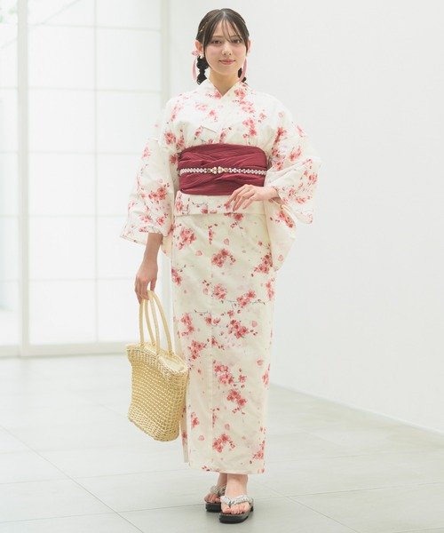 帯留セット付き芍薬浴衣・帯➕帯留セット付きうちわ浴衣・帯➕腰紐4本 浴衣 「1人で着られる浴衣4点セット」浴衣・兵児帯・腰紐2本「夏