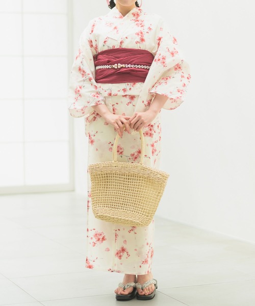 浴衣 「1人で着られる浴衣4点セット」浴衣・兵児帯・腰紐2本「夏恋浴衣