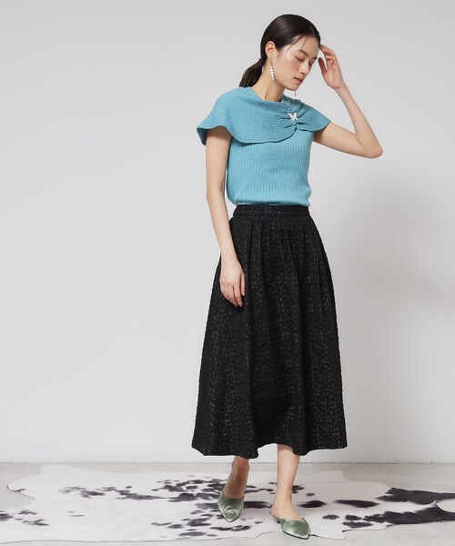 スーナウーナ（SunaUna）/【花柄ジャカード／ふんわり】タックフレアスカート SunaUna（スーナウーナ） スカート 「花柄ジャカード／ふんわり