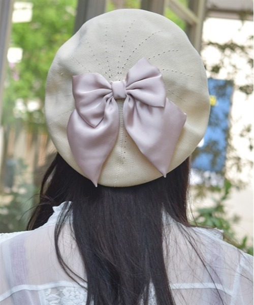axes femme（アクシーズ ファム） 帽子 ベレー帽 リボンデザインサーモ