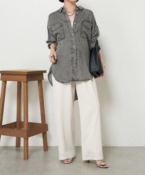 ジェナエスパスメルヴェイユ ショートスリーブテンセルデニムシャツ