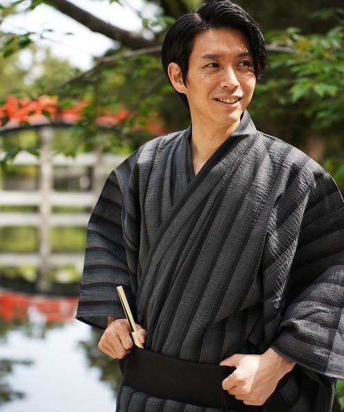 BAYBLO ゆかた 浴衣 (TI)メンズ「4点セット」しじら織 ゆかた ( 浴衣