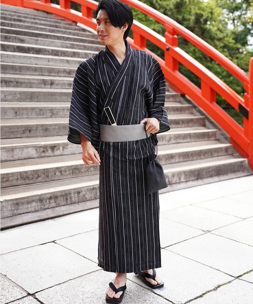 BAYBLO ゆかた 浴衣 (TI)メンズ「4点セット」しじら織 ゆかた ( 浴衣