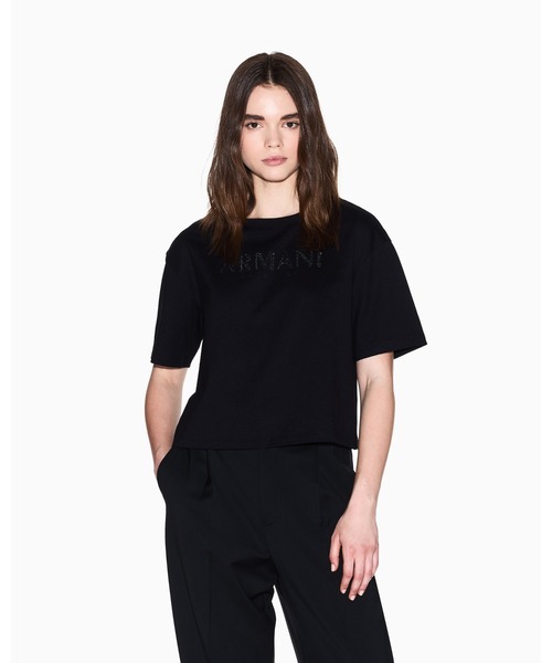 tシャツ 「A|X アルマーニ エクスチェンジ」AXロゴ クロップド 半袖クルーネックTシャツ/CROPPED レディース