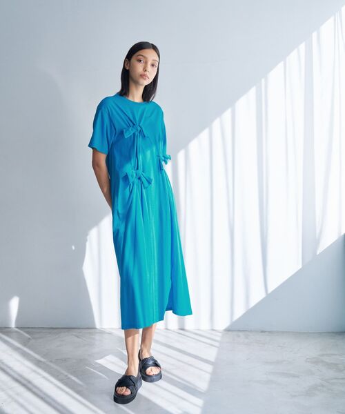 LANVIN en Bleu ワンピース ノットリボンカットソーワンピース