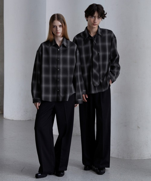 【未使用・タグ付】グレースコンチネンタル　ヘリンボーンチェックシャツ セール】【CLEL】TR Herringbone Check Shirt & Tie/TRヘリンボーン
