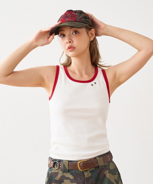 WISH FOR EVER タンクトップ ノースリーブ BICOLOR LIB TANK TOP