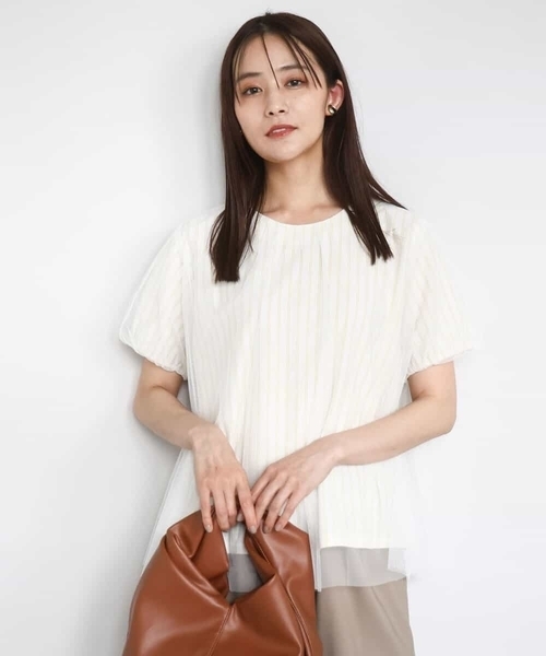 tシャツ 先染めストライプ柄チュール カットソー/洗える レディース