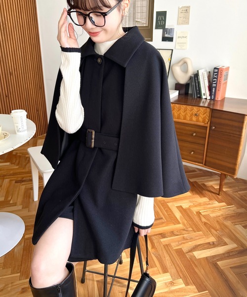 ポンチョコート sakishimatokyo ポンチョ フェイクウール ノーカラーケープコート