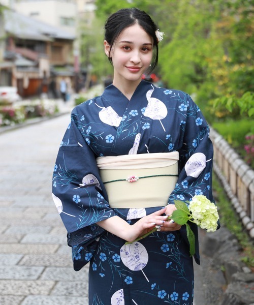 セール！　浴衣　変わり織り　うちわ✕なでしこ　即日発送可 セール！浴衣変わり織りうちわ✕なでしこ即日発送可