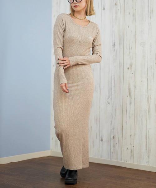RVCA（ルーカ） ワンピース HENRY NECK SLIM DRESS リブワンピース