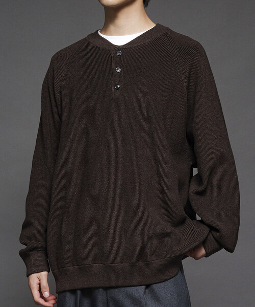 現行完売品✨45R スムースの908ヘンリー　ブラック　ヘンリーネックニット Healthknit（ヘルスニット） #906L L S Sleeve Henley Neck 長袖