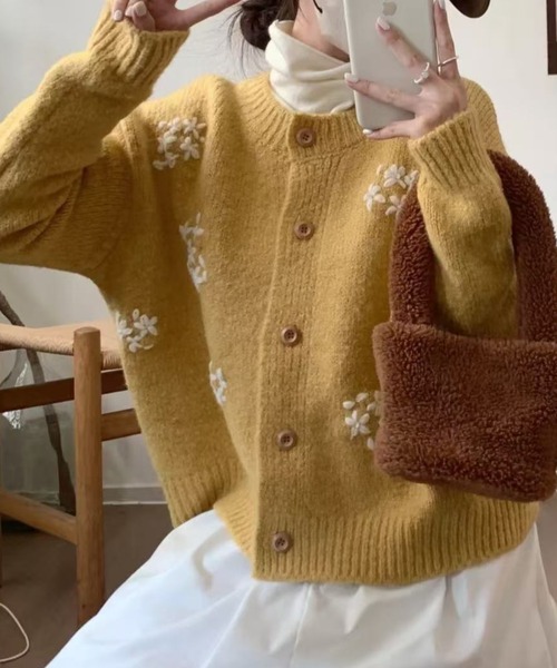 DIAVEL ニット セーター 「限定カラー」金木犀刺繍モヘア風