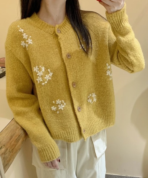 セラピスト TIMOTHY　美品　黄色 ニット柄 　カーディガン フェザーヤーンニットカーディガン/洗える(カーディガン) | MK MICHEL トップス