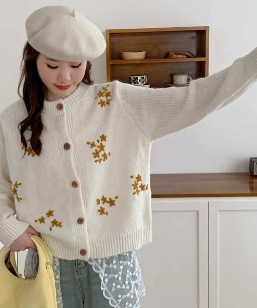 DIAVEL ニット セーター 「限定カラー」金木犀刺繍モヘア風