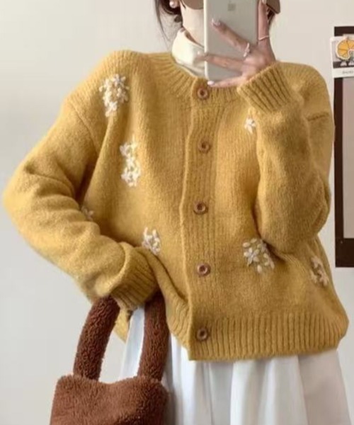 DIAVEL ニット セーター 「限定カラー」金木犀刺繍モヘア風