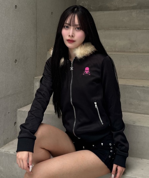 ZIPPER CLUB パーカー pinkie skull fur zip レディース メンズ