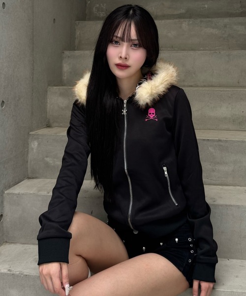 ZIPPER CLUB パーカー pinkie skull fur zip レディース メンズ