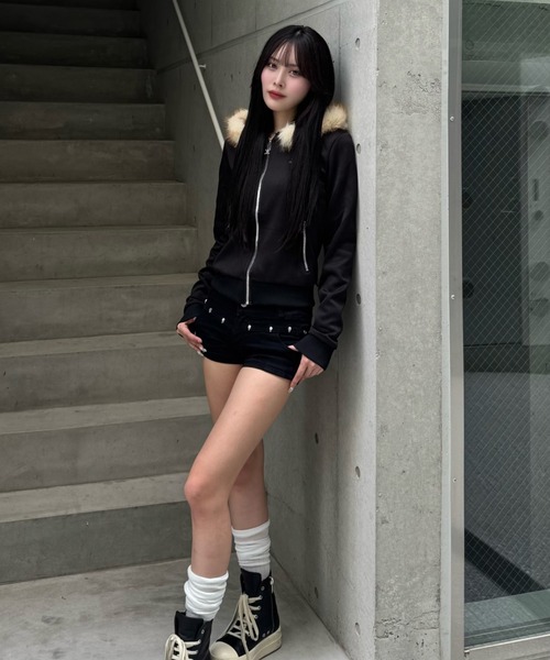 ZIPPER CLUB パーカー pinkie skull fur zip レディース メンズ