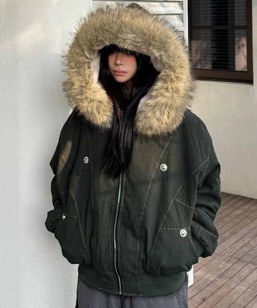VIBGYOR コート アウター ファー付きフード ミリタリーブルゾン
