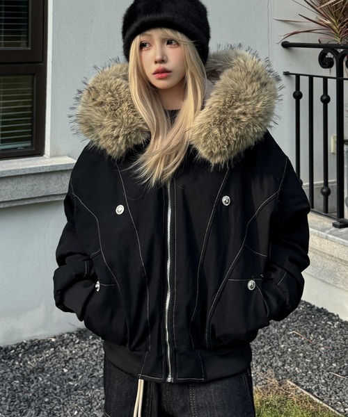 VIBGYOR コート アウター ファー付きフード ミリタリーブルゾン