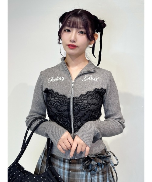 jouetie（ジュエティ） ニット セーター レースドッキングジップニット