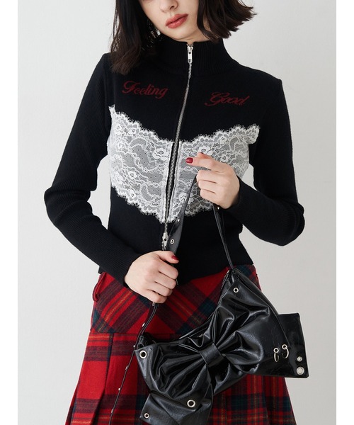 jouetie（ジュエティ） ニット セーター レースドッキングジップニット