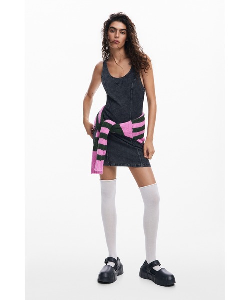 「Desigual」 ノースリーブワンピース M ブルー レディース_画像4