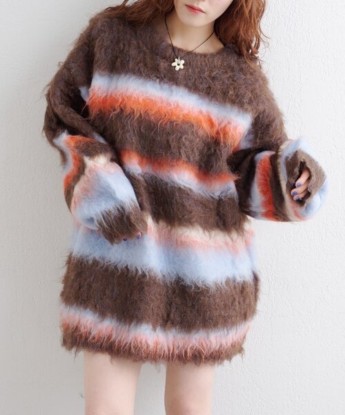 w closet（ダブルクローゼット） ニット セーター ボーダーシャギー