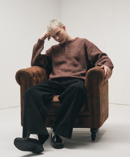 Adoon plain セーター ニット Melange Henry Neck Knit / メランジ