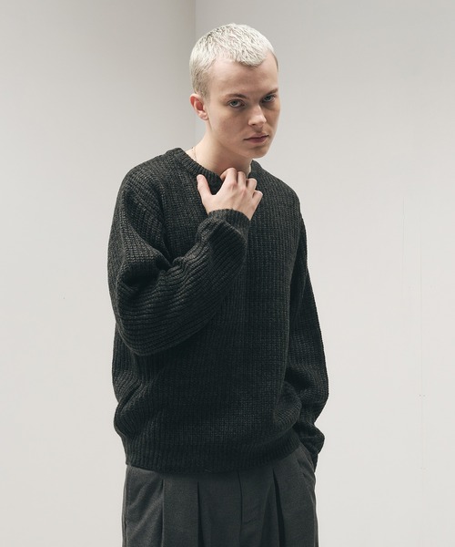 Adoon plain セーター ニット Melange Henry Neck Knit / メランジ