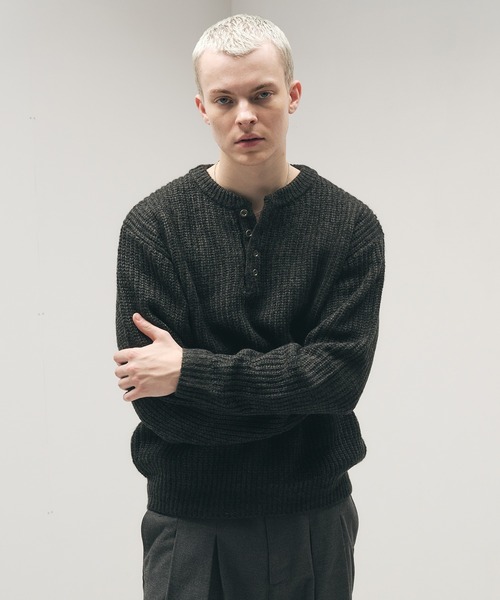 Adoon plain セーター ニット Melange Henry Neck Knit / メランジ