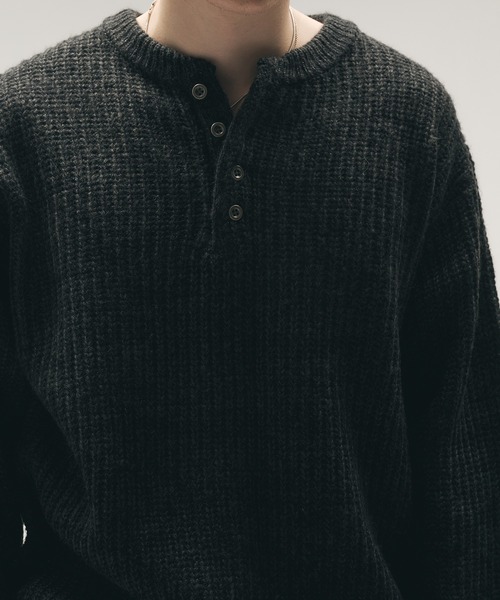 Adoon plain セーター ニット Melange Henry Neck Knit / メランジ